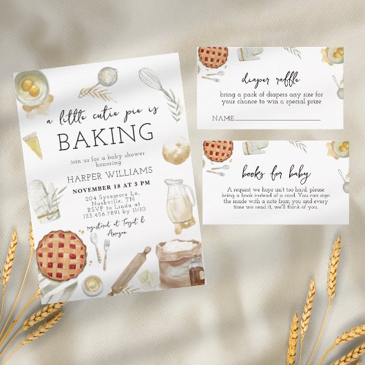水彩のキューティーパイが焼き上がる ベイビーシャワー 招待状