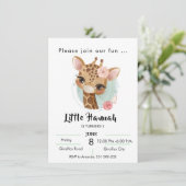 水彩のキリンが女の子の誕生日 招待状 (スタンド正面)