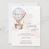 水彩のキリンが気球に乗ったベビーシャワー 招待状 (正面)