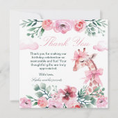 水彩のキリンとガーデンガール誕生日 サンキューカード (正面)