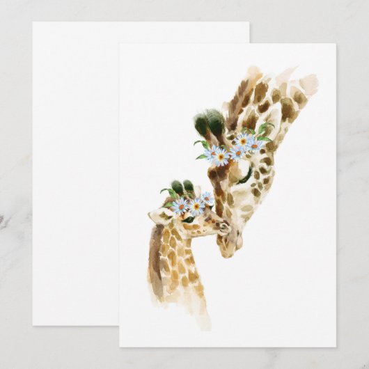 水彩のキリン親子 招待状 (正面/裏面)