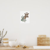 水彩のキリン　ジャングルサファリ　動物　植物学 ポスター (キッチン)