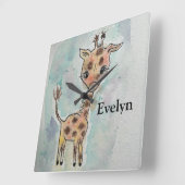 水彩のキリン 手描き 名前 スクエア壁時計 (傾斜)