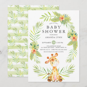 水彩のキリン 赤ちゃん歓迎会 招待状