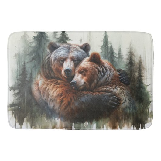 水彩のクマと木々 田舎の荒野 バスマット (正面)