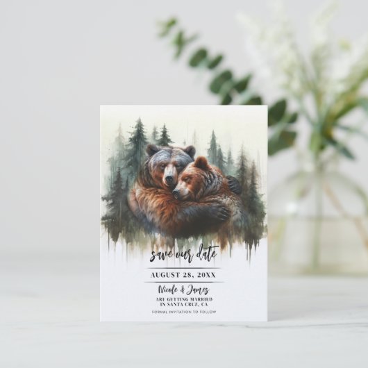 水彩のクマの田舎風ワイルド Save the Date 招待状 (スタンド正面)