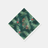 水彩のクリスマススプルースと松ぼっくり スタンダードカクテルナプキン (角)