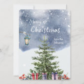水彩のクリスマスツリーのランタン ミッドナイト シーズンカード (正面)