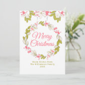 水彩のクリスマスリースと実のイラスト 招待状 (スタンド正面)