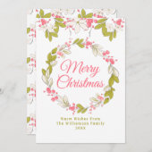水彩のクリスマスリースと実のイラスト 招待状 (正面/裏面)