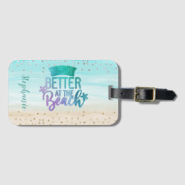 水彩のグリッターがビーチ ラゲッジタグ