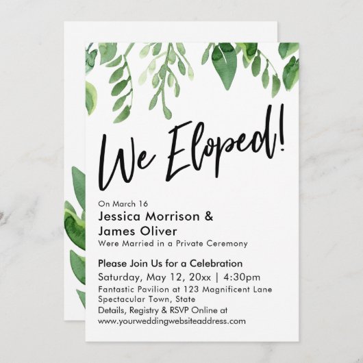 水彩のグリーンが可愛らしい！私たちは駆け落ち結婚式しました！ 受付のみ 招待状 (正面/裏面)