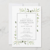 水彩のグリーンが彩る初めての聖体拝領 招待状 (正面)