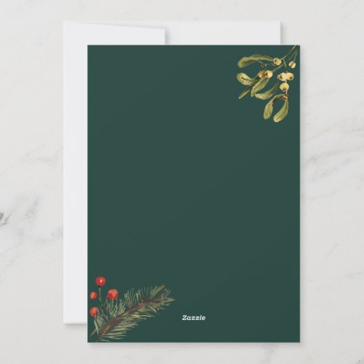 水彩のグリーンと花のフレーム写真 シーズンカード (裏面)