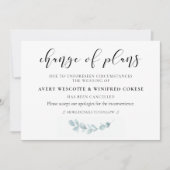 水彩のグリーンウェディング 予定変更のお知らせカード 招待状 (正面)