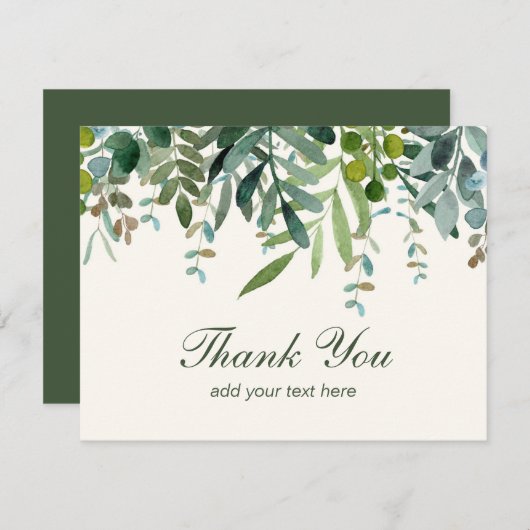 水彩のグリーンリーフ 誕生感謝 サンキューカード (正面/裏面)