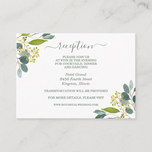 水彩のグリーン、ユーカリの結婚式の披露宴 エンクロージャーカード (正面)