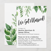 水彩のグリーン 私たち結婚しました! お祝い 招待状 (正面/裏面)