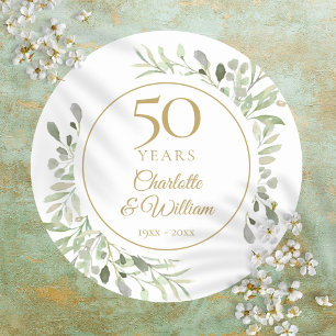 水彩のグリーン 50回目の結婚記念日 ラウンドシール