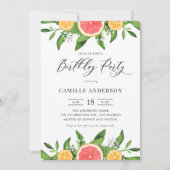 水彩のグレープフルーツとオレンジの誕生日パーティー 招待状 (正面)