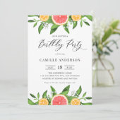 水彩のグレープフルーツとオレンジの誕生日パーティー 招待状 (スタンド正面)