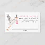 水彩のサギ ピンクのベビーシャワー おむつくじ エンクロージャーカード (正面)