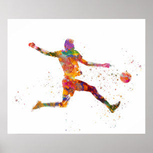 水彩のサッカー選手 ポスター
