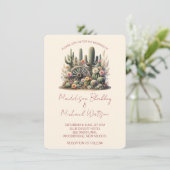 水彩のサボテンとワゴン素朴ホイール結婚 招待状 (スタンド正面)