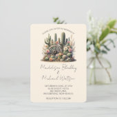 水彩のサボテンとワゴン素朴ホイール結婚 招待状 (スタンド正面)