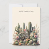 水彩のサボテンとワゴン素朴ホイール結婚 招待状 (裏面)