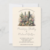 水彩のサボテンとワゴン素朴ホイール結婚 招待状 (正面)