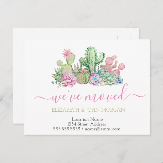 水彩のサボテンカッコいいの多肉植物を移動 案内ポストカード (正面/裏面)