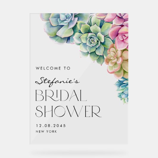 水彩のサボテン 夏のブライダルシャワー ウェルカム アクリルサイン (正面)