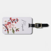 水彩のサンザシの花 スクリプトネーム パープル ラゲッジタグ (正面横)