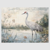 水彩のサンドヒルクレーンの池のデコパージュ 薄葉紙 (正面)