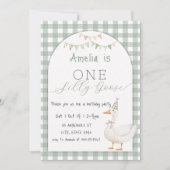 水彩のシリーゴース・ギンガム 1歳の誕生日 招待状 (正面)