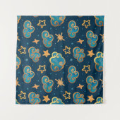 水彩のシームレスパターン 月と星 タペストリー (正面(横))