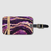 水彩のジオード抽象芸術パープル金ゴールドアゲート ラゲッジタグ (正面横)