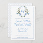 水彩のジンジャージャー・モノグラムクレスト、青と白 セーブザデート (正面/裏面)