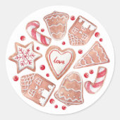 水彩のジンジャーブレッドクッキークリスマス ラウンドシール (正面)