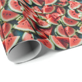 水彩のスイカのスライス模様 緑 赤 ラッピングペーパー (ロールコーナー)