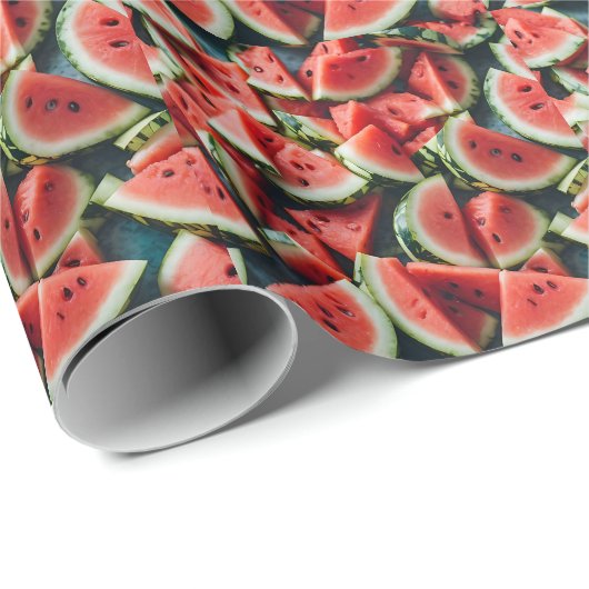 水彩のスイカのスライス模様 緑 赤 ラッピングペーパー (ロールコーナー)
