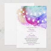 水彩のストリングライトがロマンチックなウェディング 招待状 (正面/裏面)