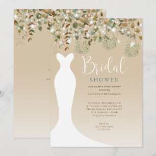 水彩のストリングライトランタン ブライダルシャワー 招待状