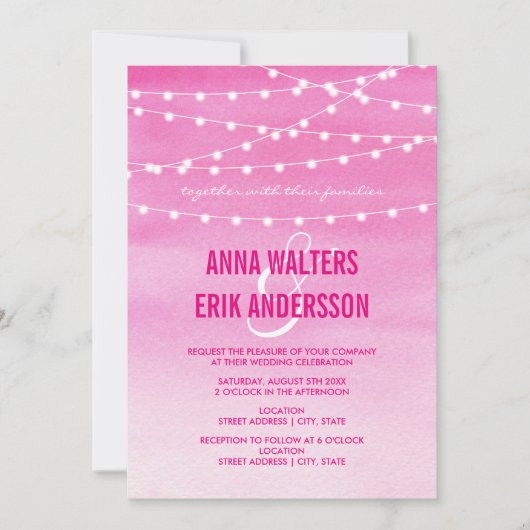 水彩のストリングライト ウェディング 招待状 (正面)