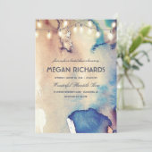 水彩のストリングライト ビーチ ブライダルシャワー 招待状 (スタンド正面)