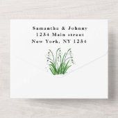 水彩のスノードロップス 白い花のウェディング オールインワン招待状 (裏面)