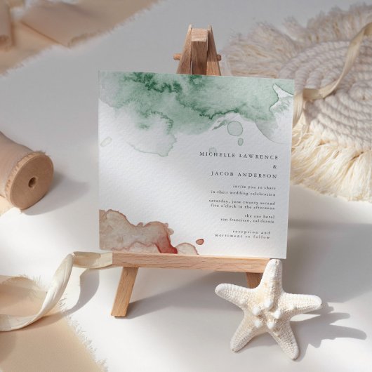 水彩のスパッシュ エレガント ツートン ウェディング 招待状