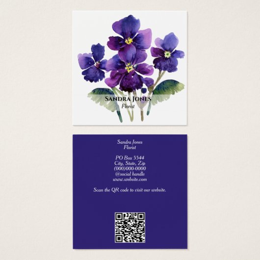 水彩のスミレ名刺 (正面&裏面)