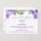 水彩のスミレ日付の結婚保存 インビテーションポストカード (正面/裏面)